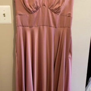 OLEG CASSINI  Tea length satin a-line dress with waistband detail